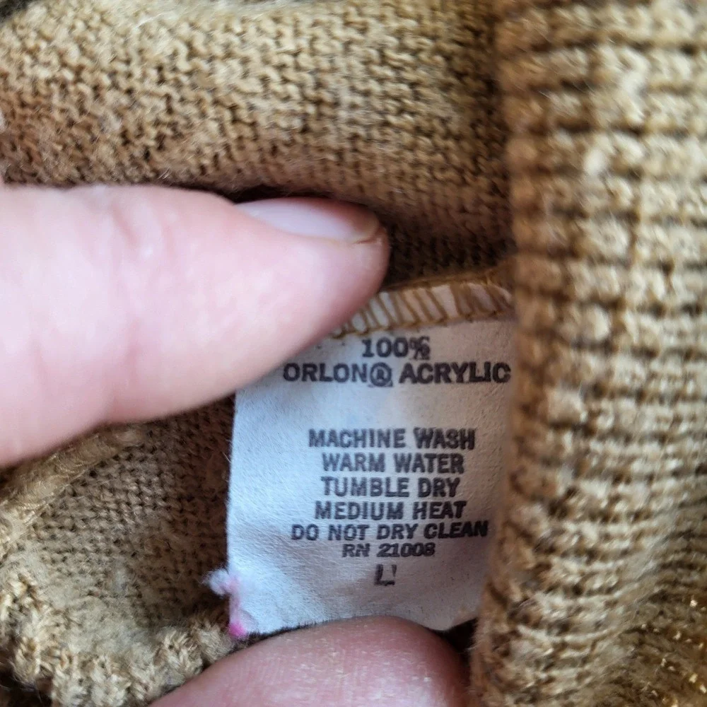 Vintage Izod Lacoste V-Neck Sweater Camel Tan Orlon Acrylic ILGWU USA Large